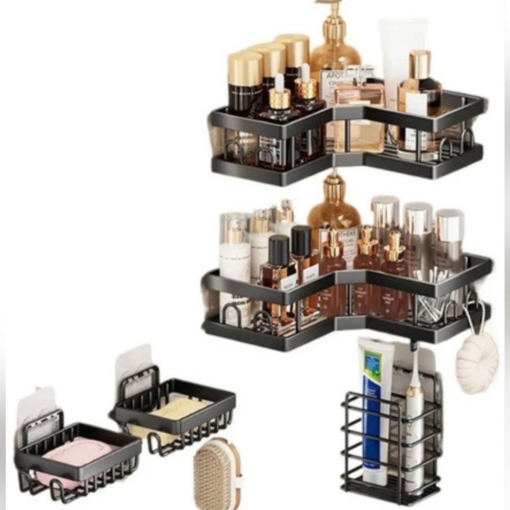 Shower Caddy Hanging 5 Piece Bath Organizer Shelves NEW Black